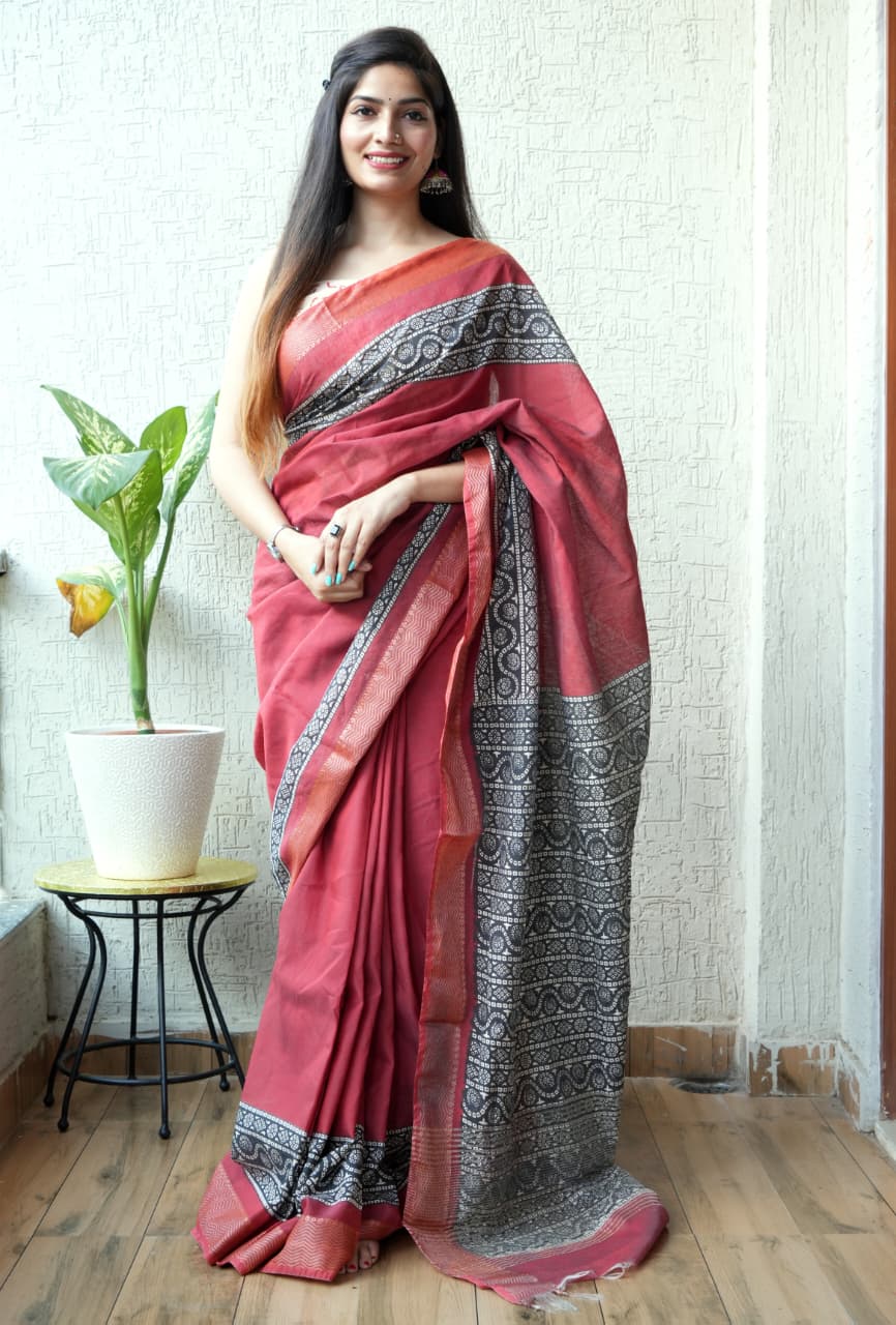 Chanderi Saree with Ajrakh Prints