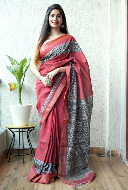 Chanderi Saree with Ajrakh Prints
