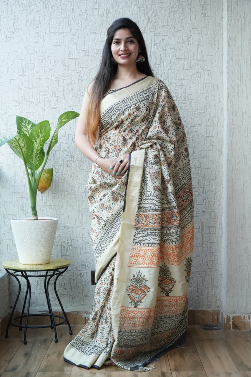 Hand Block Printed Chanderi Saree