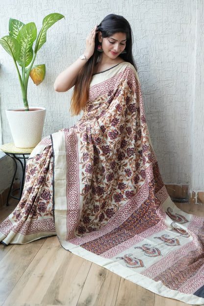 Natural Dye Ajrakh Print Saree