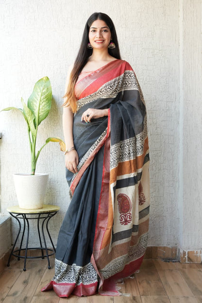 buy chanderi silk saree ajarakh print