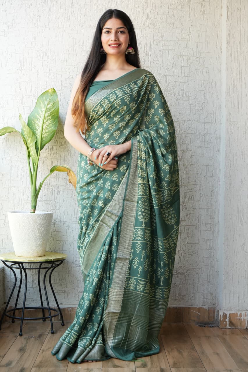 green colours chanderi silk saree