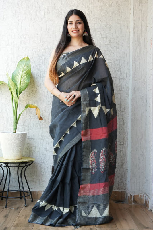 black chanderi saree buy