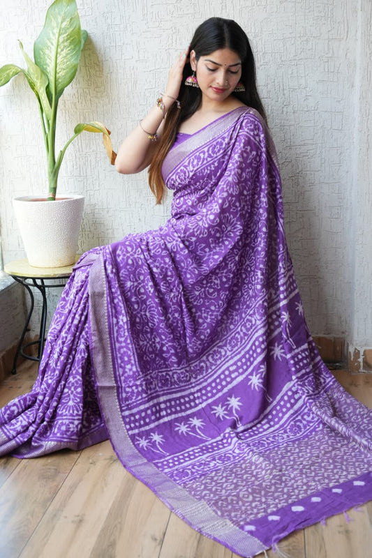 Geecha Art Silk Saree with Ajrakh