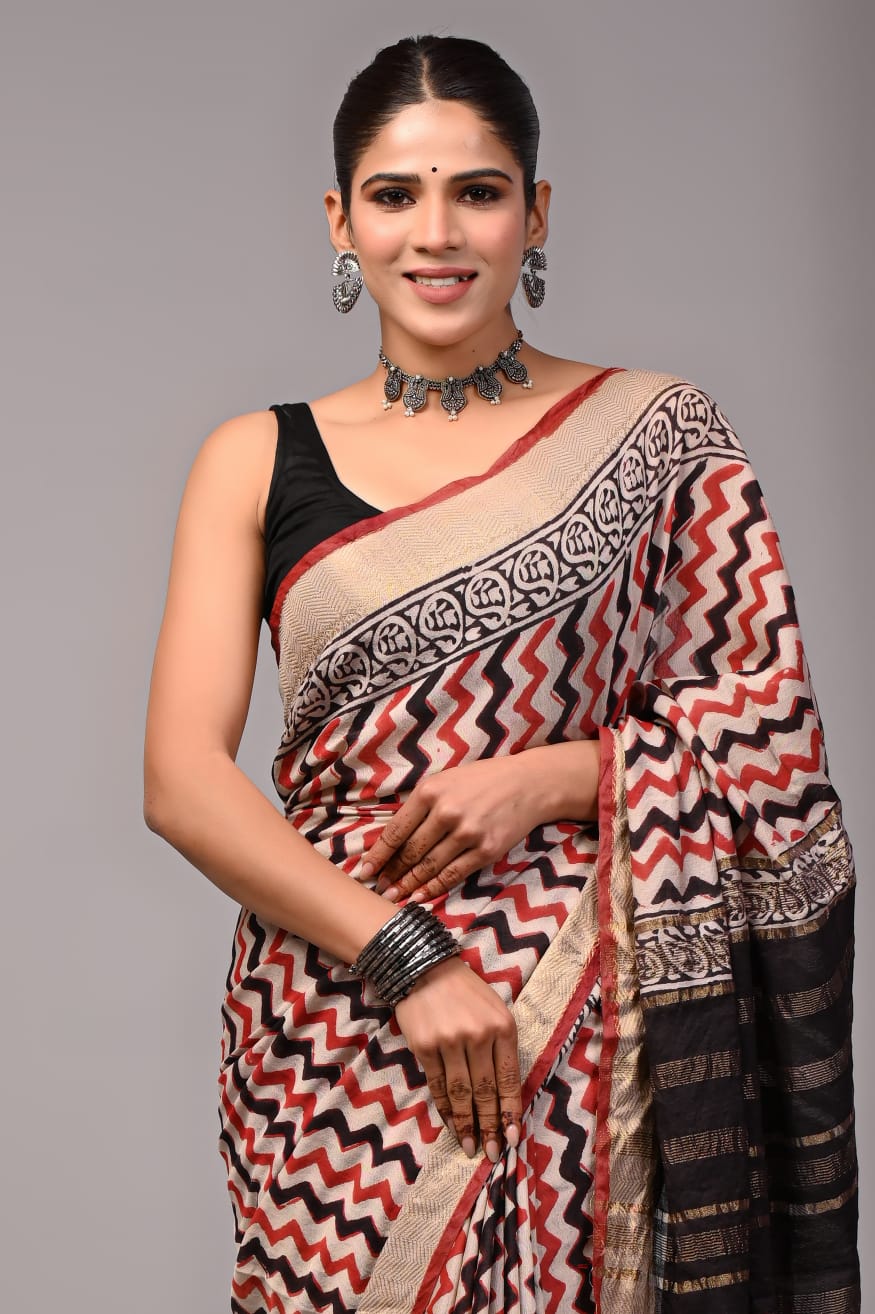 Designer Ajrakh Print Saree