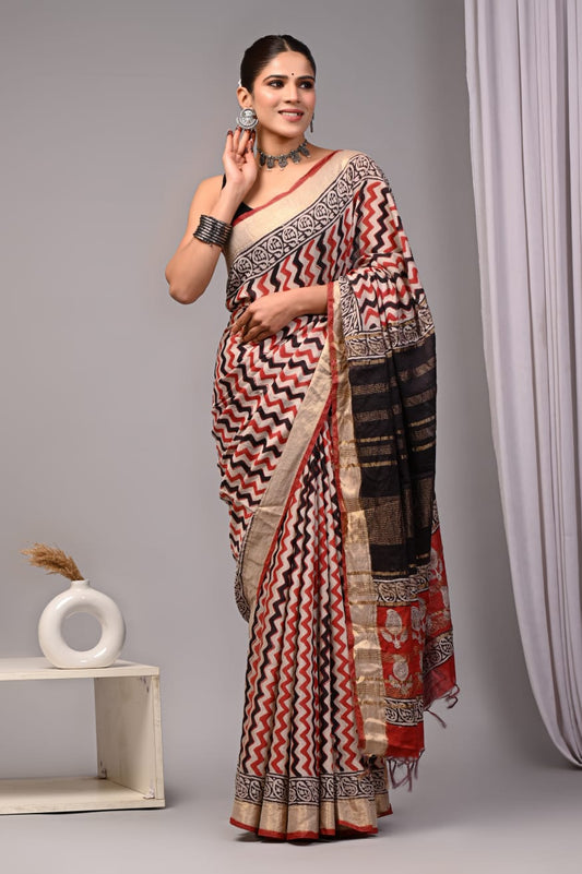 Designer Ajrakh Print Saree