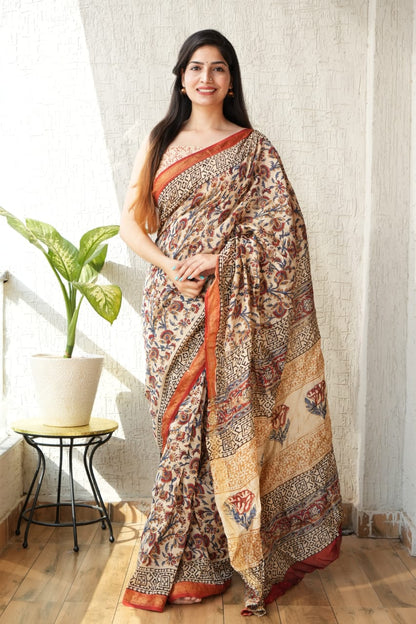 Designer Maheshwari Silk Saree with Golden Border