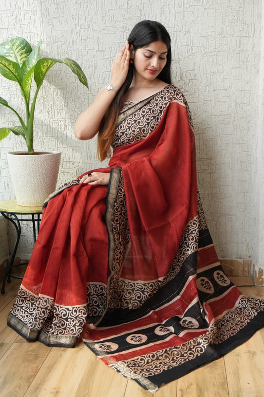 Designer Maheshwari Saree with Golden Border