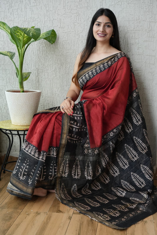 Pure Silk Maheshwari Saree with Zari Pallu