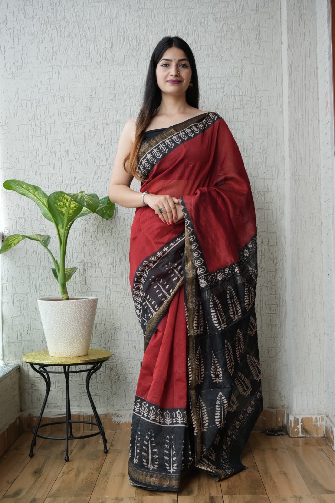 Pure Silk Maheshwari Saree with Zari Pallu
