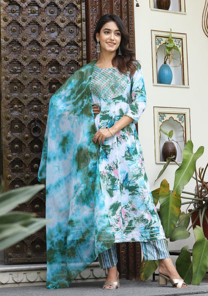 Reyon printed kurta pant & Dupatta set
