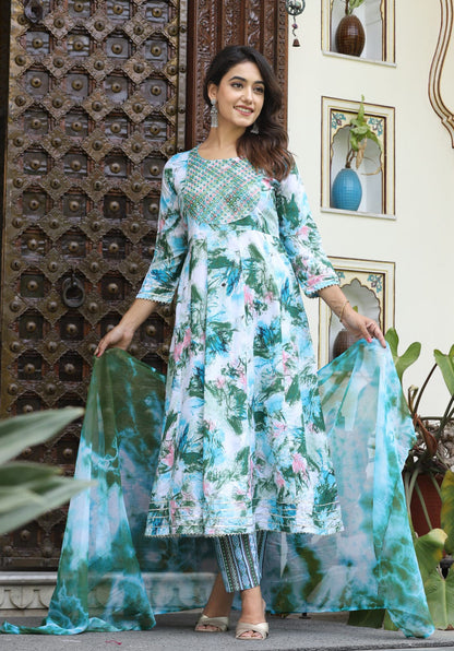 Reyon printed kurta pant & Dupatta set