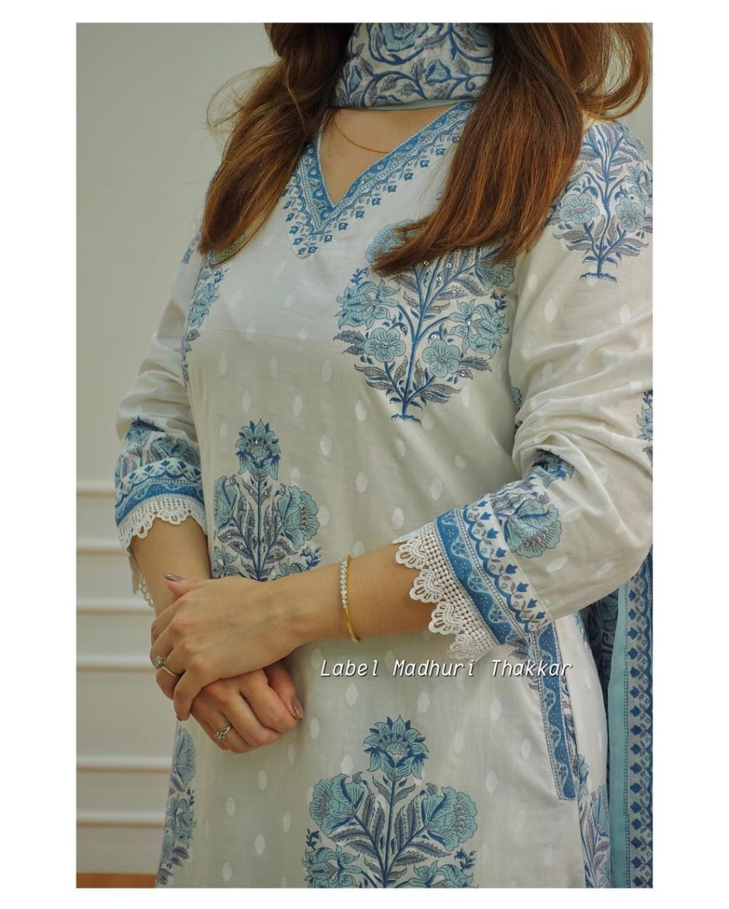 New white kurti panti with dupatta