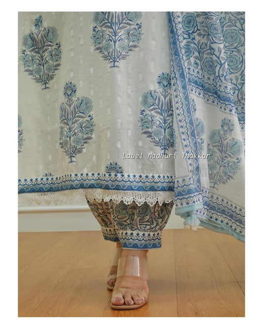 New white kurti panti with dupatta