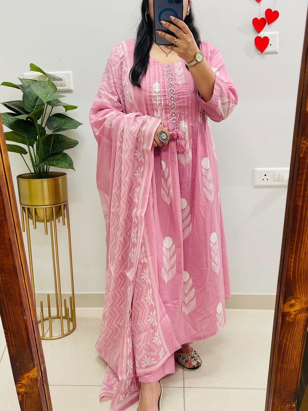 Pure Cotton discharge print kurti with pant and mulmul printed dupatta