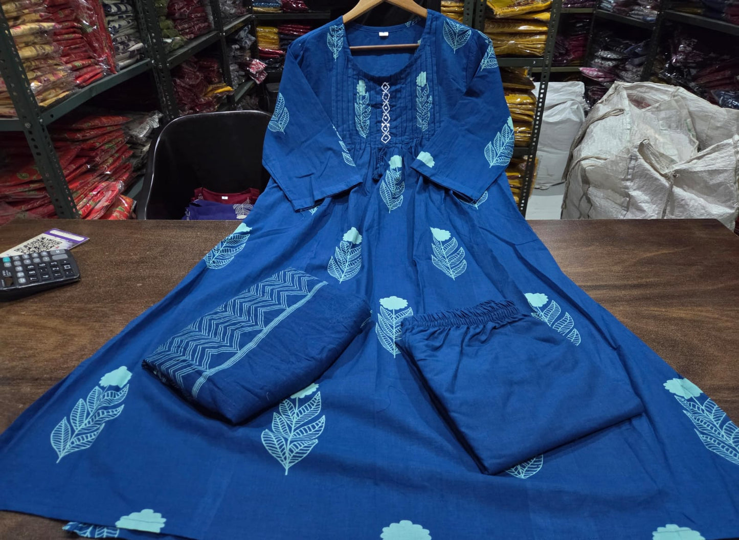blue kurti pant with mulmul dupatta