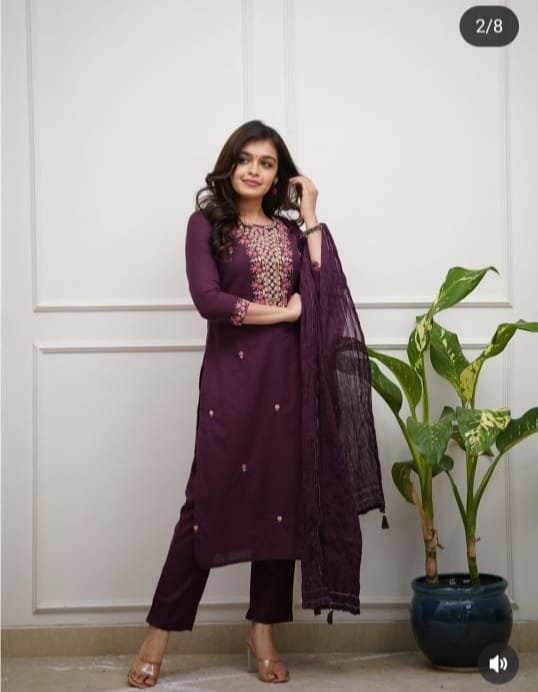 silk kurti pant set with dupatta