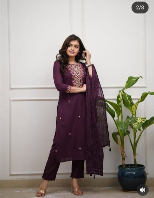 silk kurti pant set with dupatta