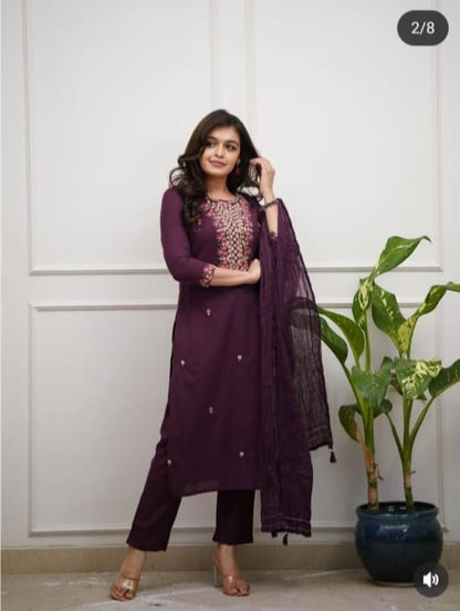 silk kurti pant set with dupatta