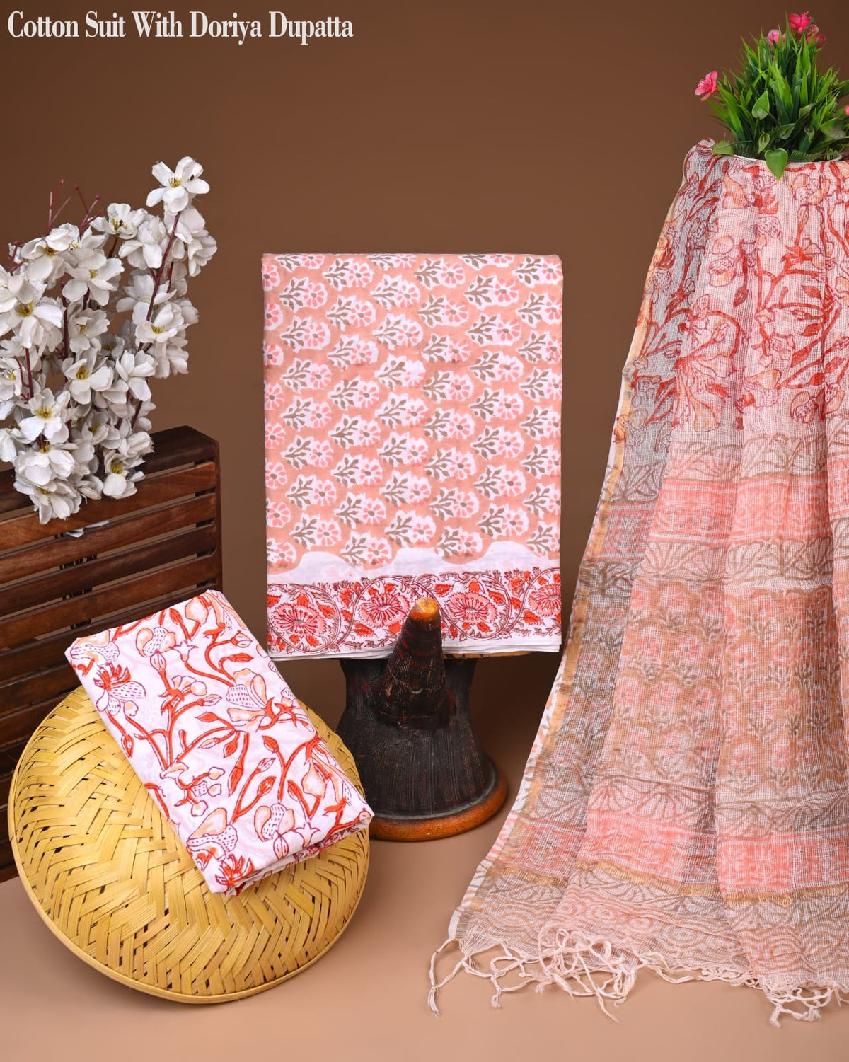 Light pink cotton suits with kota doriya