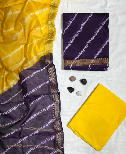 Elegant Maheshwari Silk Dress Material with Cotton