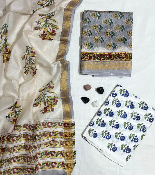 Stylish Maheshwari Silk Suit with Cotton Bottom