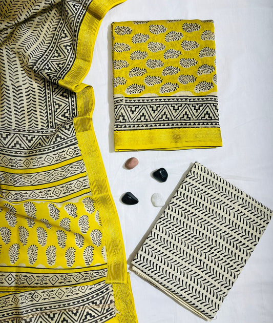 Maheshwari Silk Suit with Dupatta and Cotton Bottom