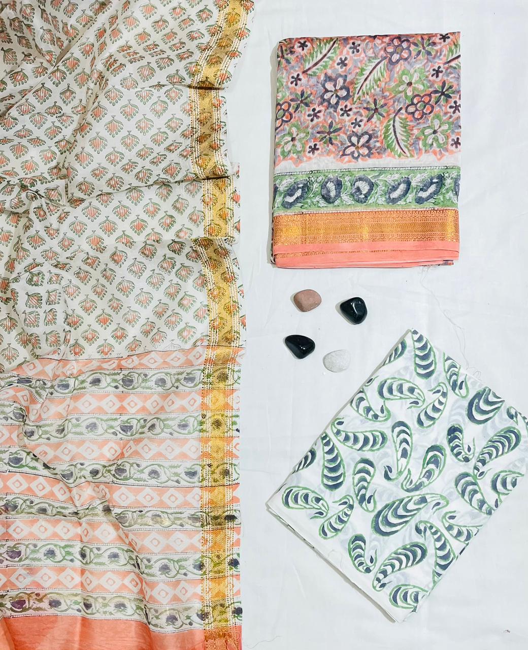 Authentic Hand Block Maheshwari Silk Suit Material