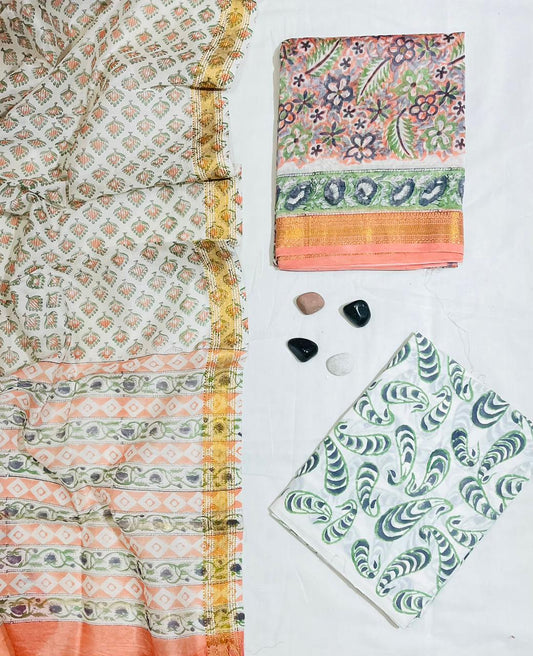 Authentic Hand Block Maheshwari Silk Suit Material