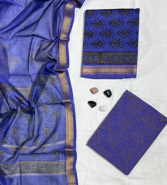 Handcrafted Maheshwari Silk Suit with Elegant Print