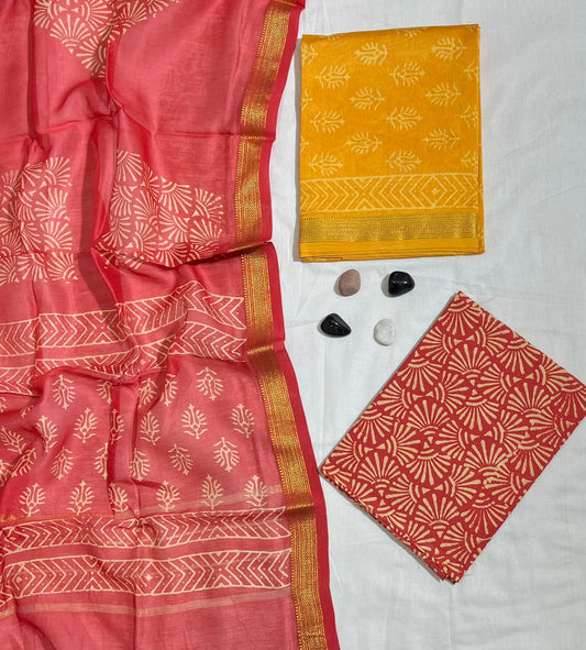 Royal Look Maheshwari Silk Suit with Printed Dupatta