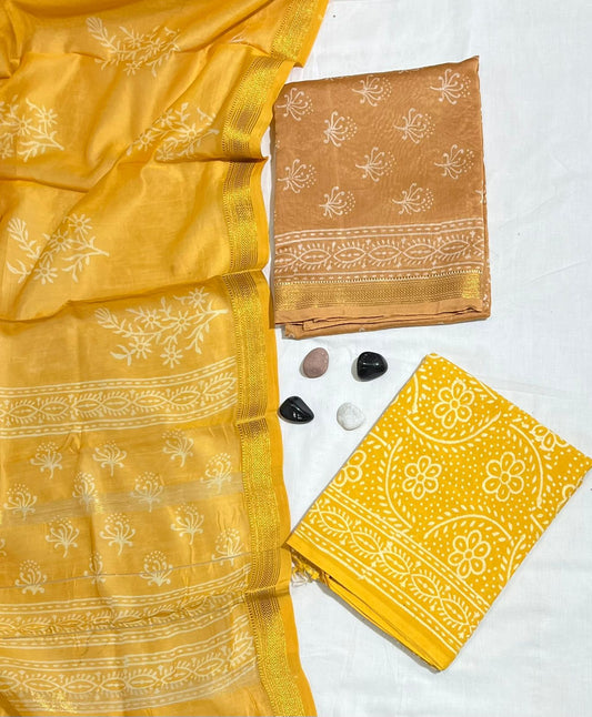 Designer Maheshwari Silk Dress Material with Dupatta