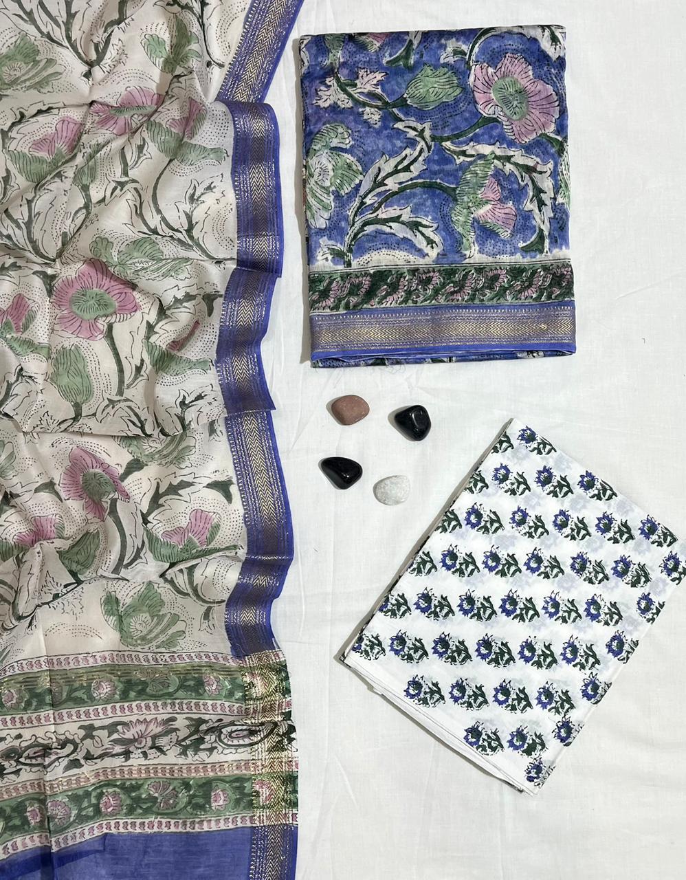 Classic Maheshwari Silk Suit with Elegant Weaving
