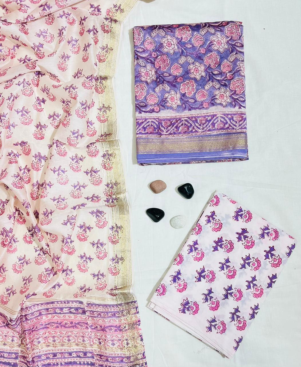 Gorgeous Printed Maheshwari Silk Suit with Cotton Base