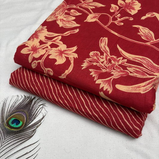 Stylish Hand Block Bagru Print Cotton Combo Suit