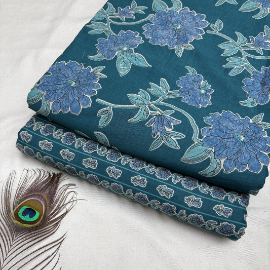 Cotton Cambric Bagru Print Combo Suit for Ladies