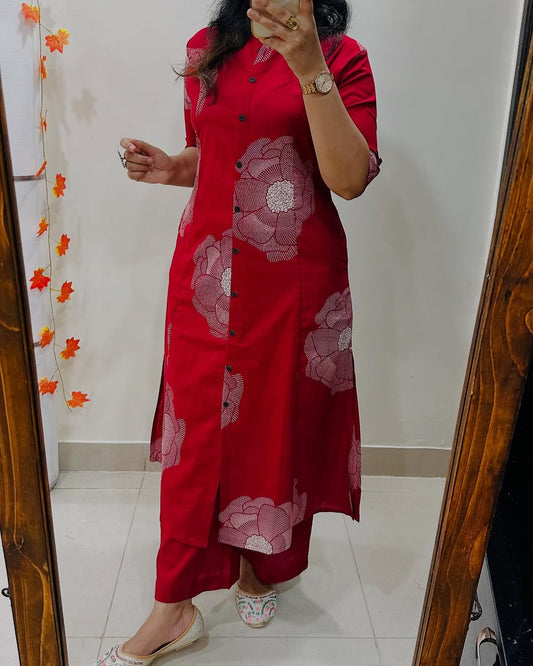 Premium Floral Fine cotton kurti Palazza set