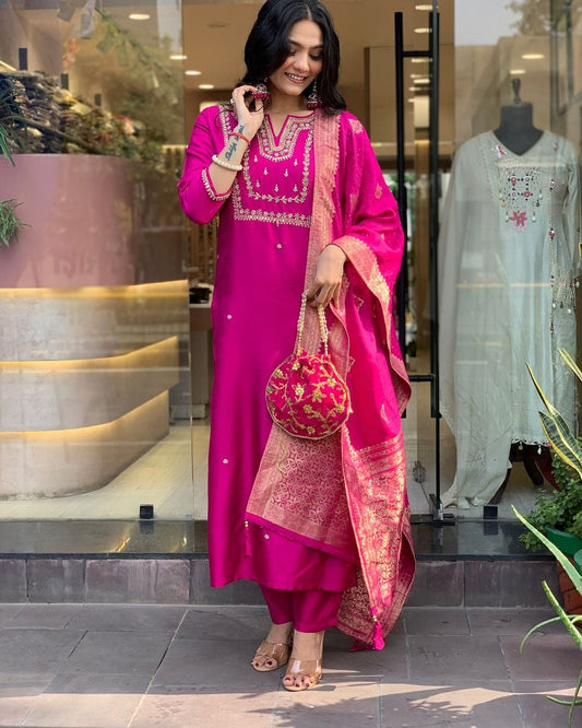 Wedding special design kurti pant with embroisdery work