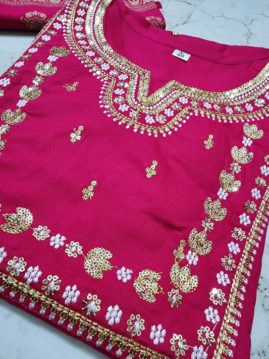 Wedding special design kurti pant with embroisdery work