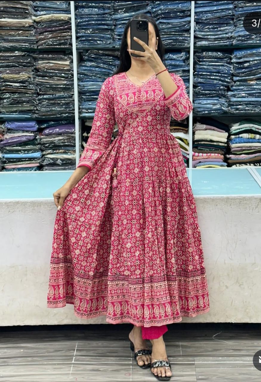Beautiful anarkali latests tranding jaipuri print