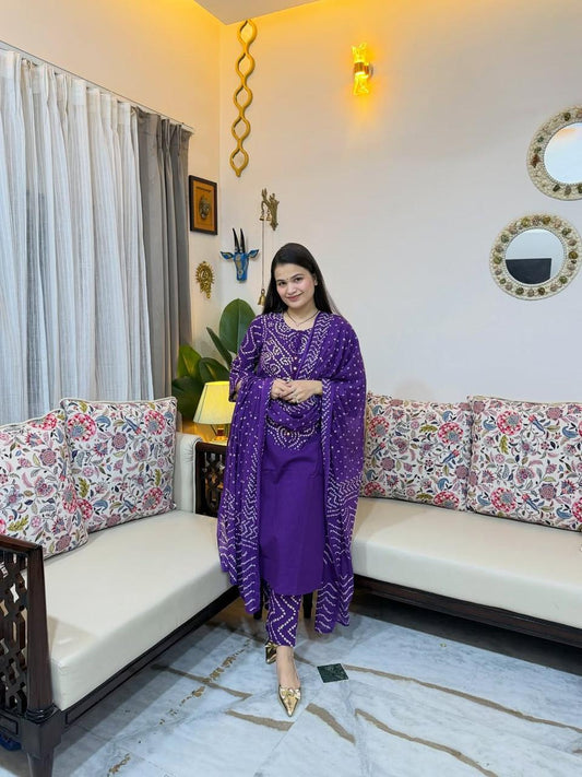 royal purple with white bandhani-style patterns.