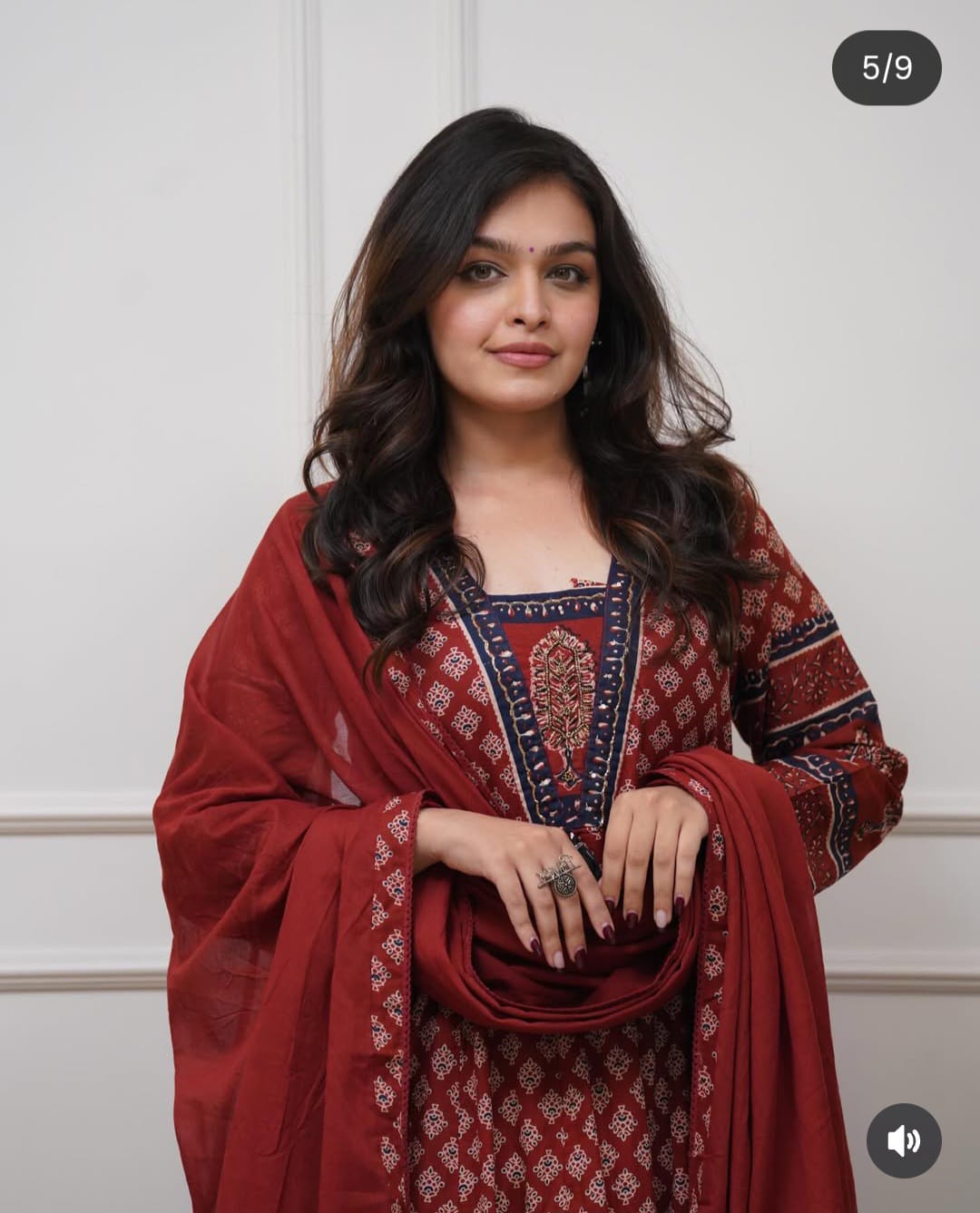 Maroon Ajrakh Print Anarkali Kurti Set