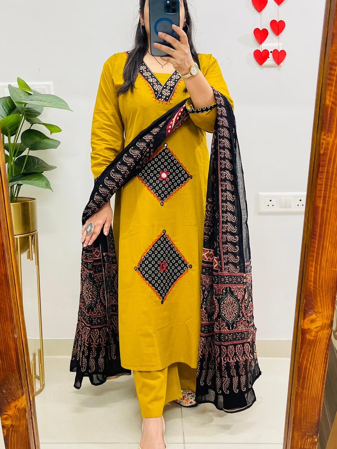 Yellow Cotton Kurti Pant With Printed Dupatta