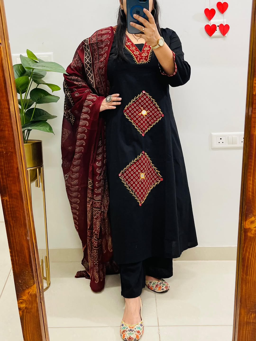 Black Cotton Kurti Pant With Dupatta