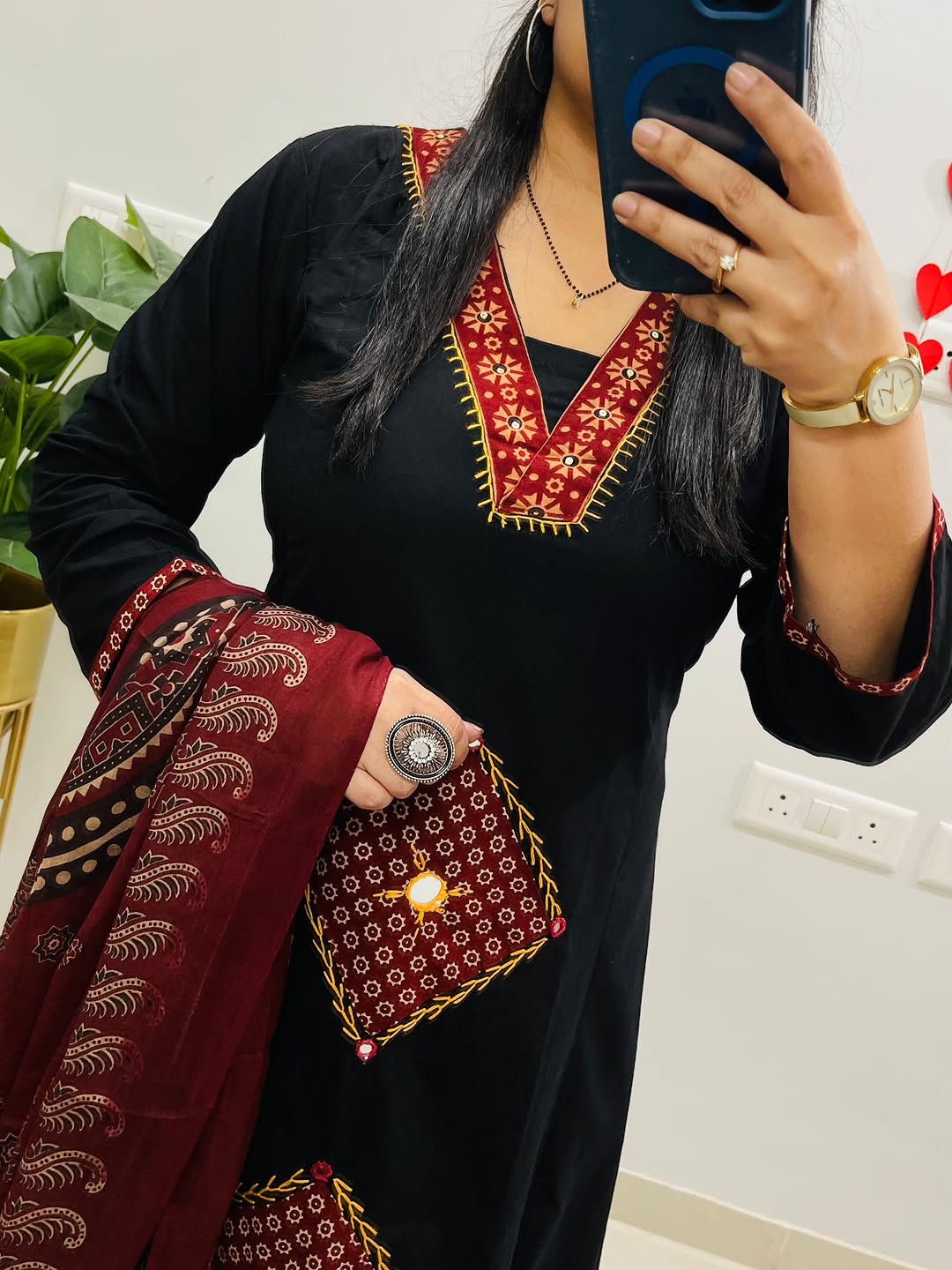 Black Cotton Kurti Pant With Dupatta