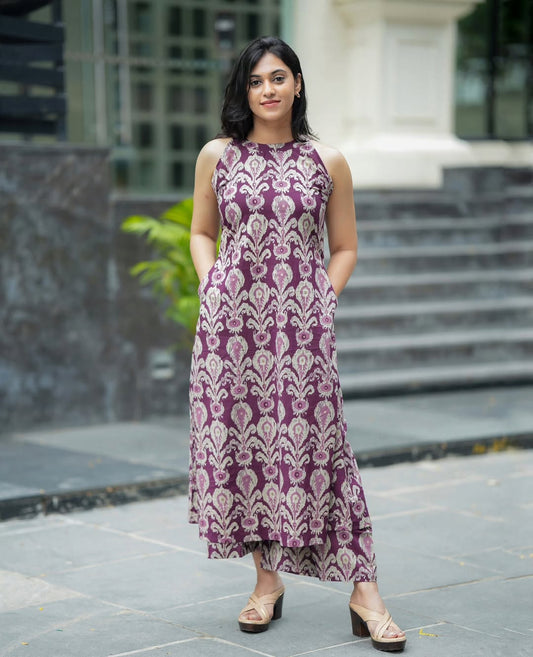 Women Shade of Purple Cotton Co-Ord set made of pure cotton
