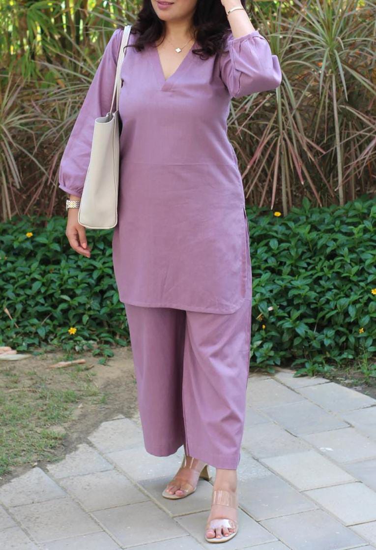 Purple cotton cord set with palazzo