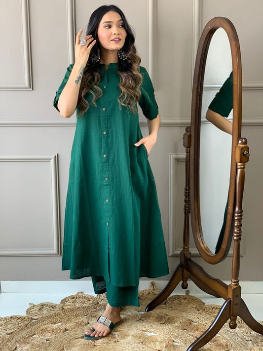 Green cotton kurti pant aline pattern