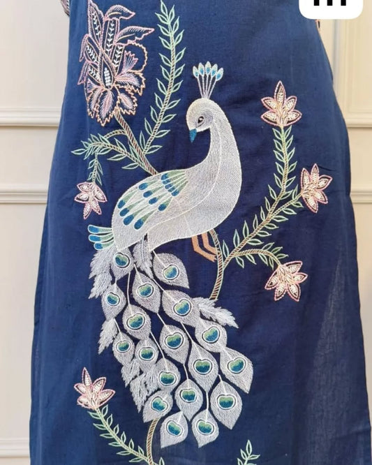 Peacock Embroidery Work Cotton Co Ord Set For Women