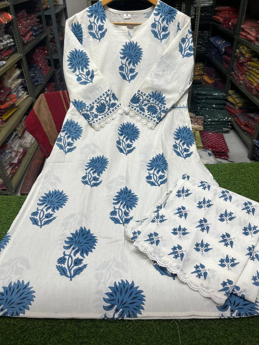 Elegant White Cotton Suit Set  | Bollywood Style Outfit